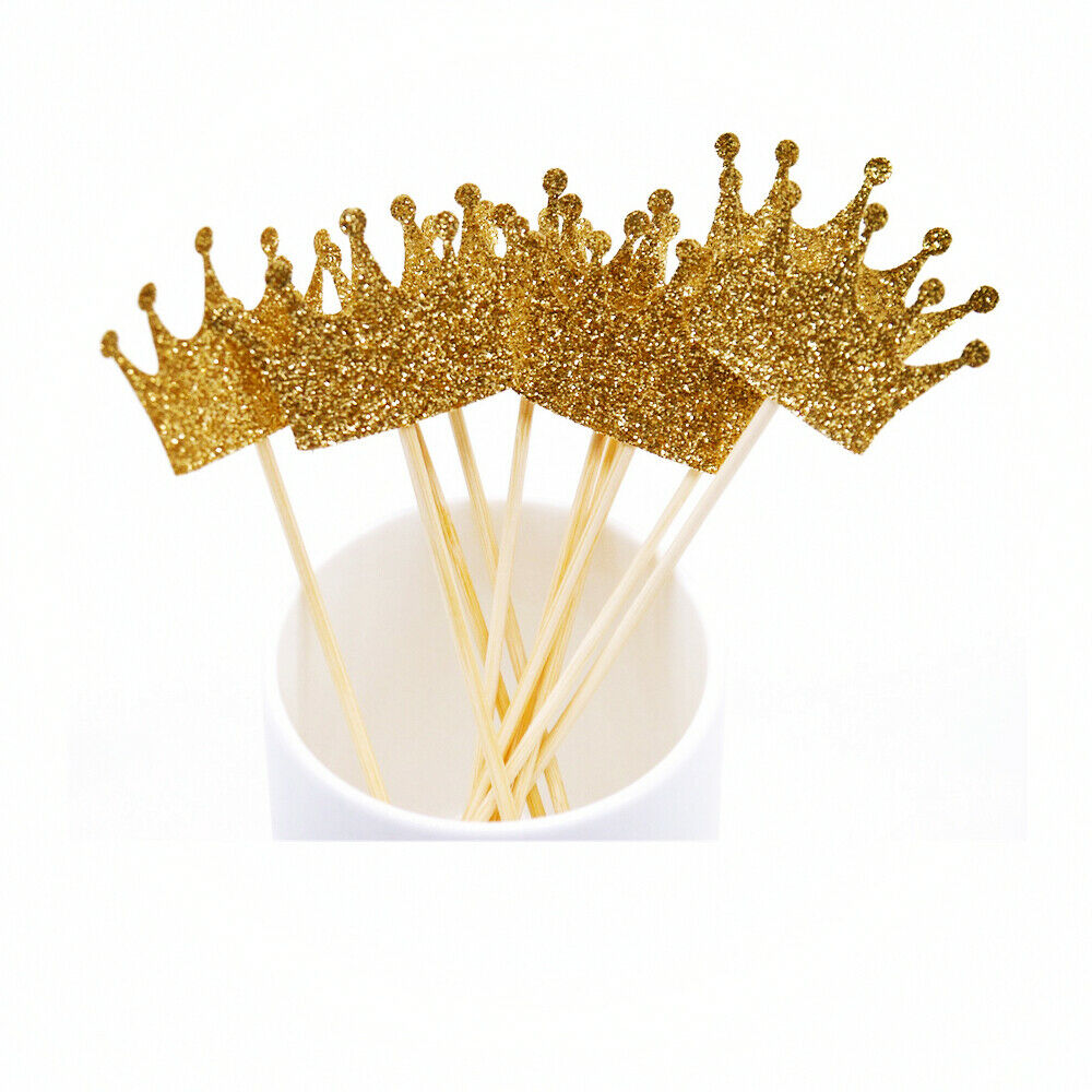 20pcs Sparkling Paper Cake Toppers Crown Cupcake Picks Festival Party Decor