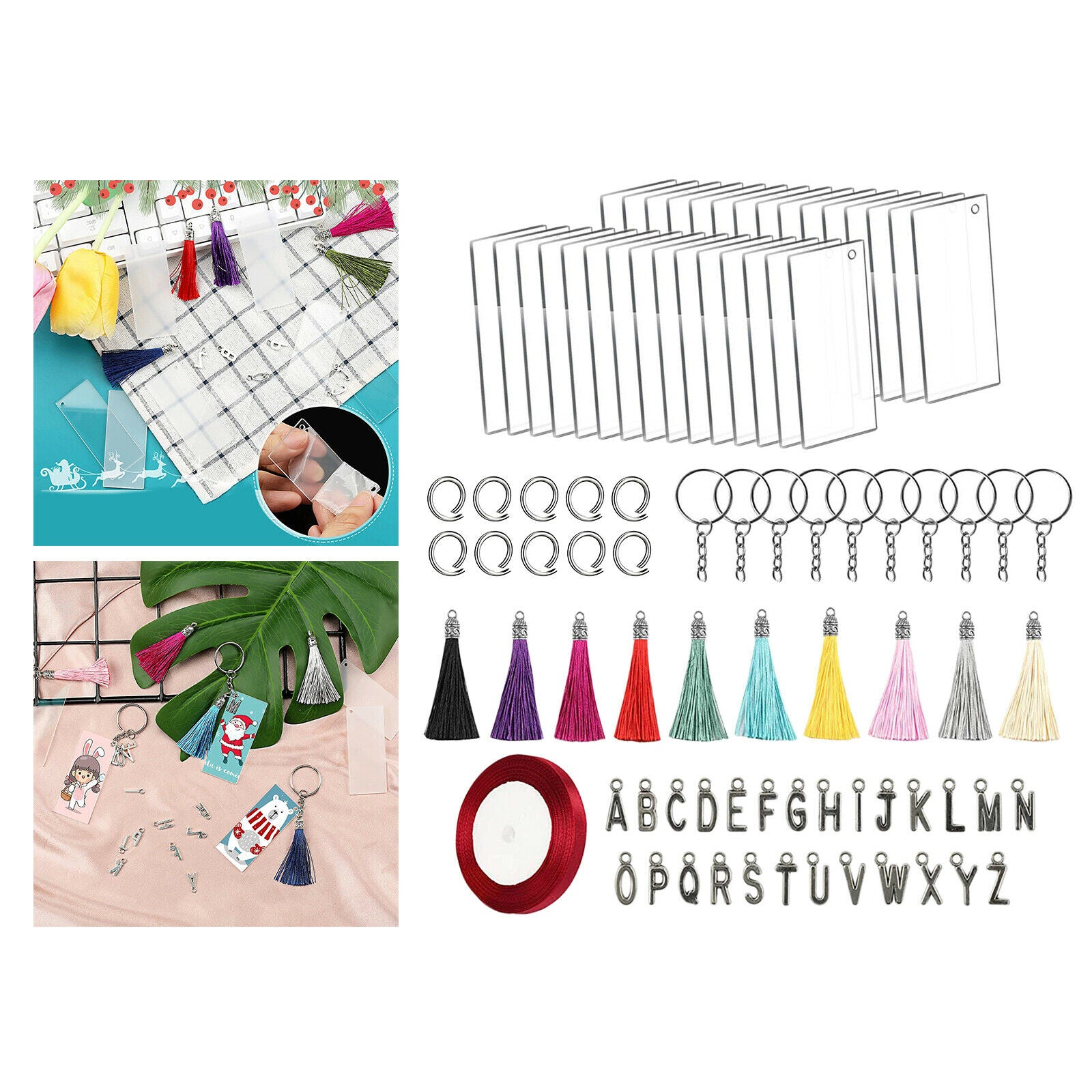 Clear Tassels Charms Blanks with Keyings Letter for Vinyl DIY Bracelet