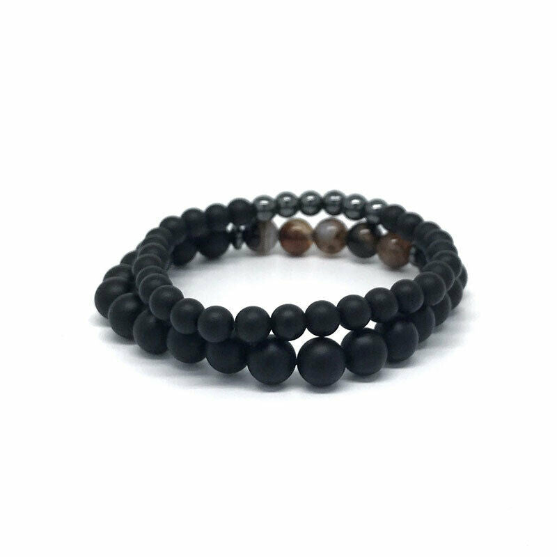 Double Bracelet Anchor & Balance IN Agate And Hematite Man Woman - New