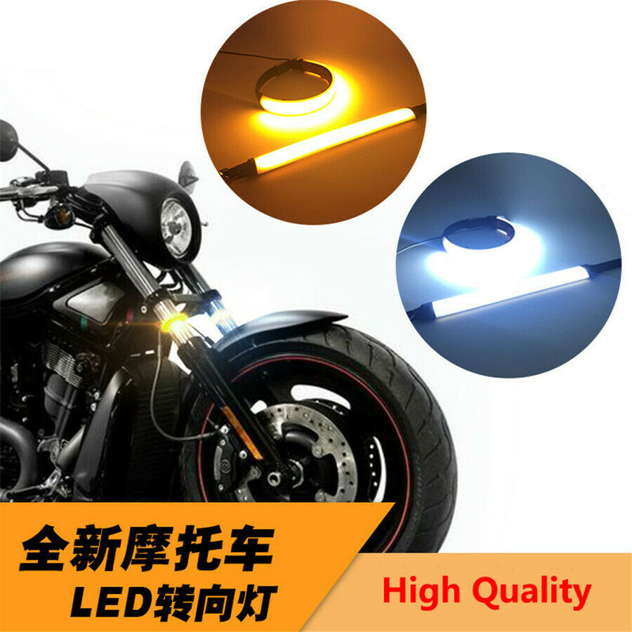 2 Pcs DC12V Strobe Front Fork White LED Turn Signals Light Strip 120Â° View Angle