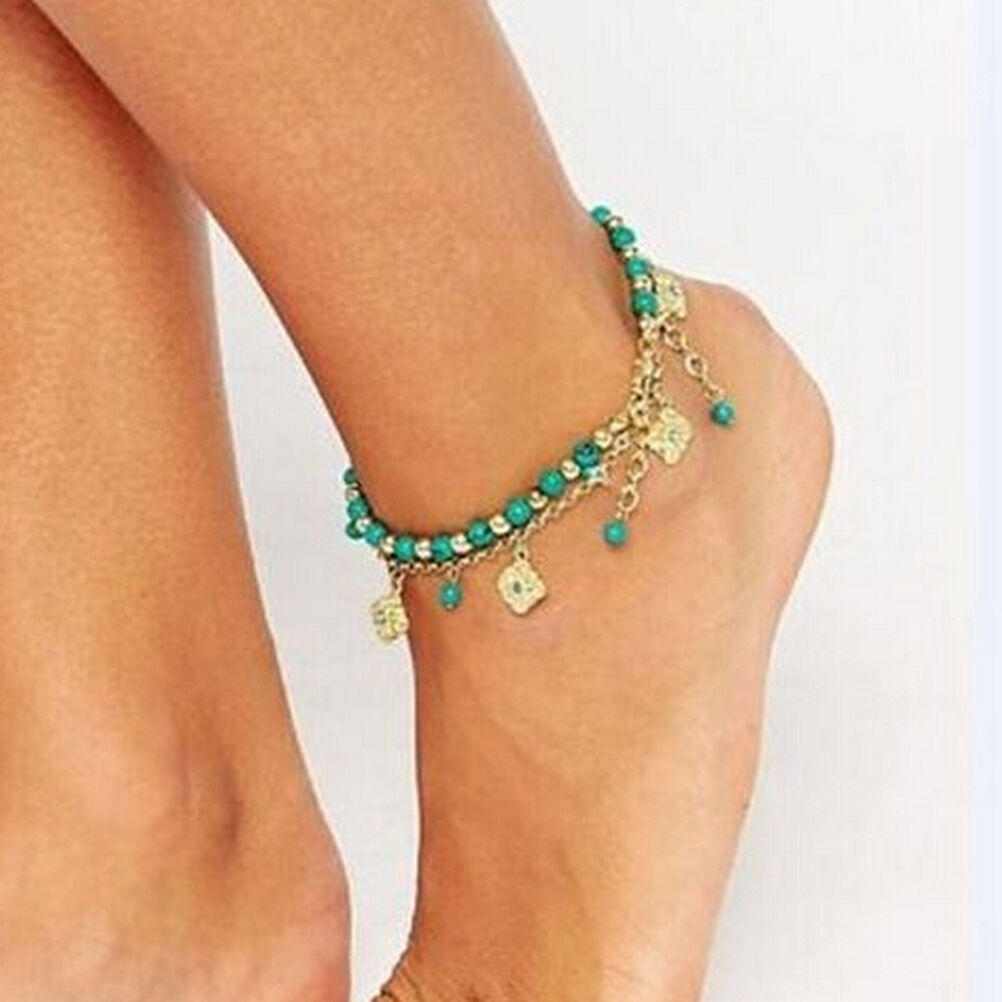 Punk Boho Turquoise Beads Anklets Tassels Bracelet Womens Foot Chain Ankle.l8