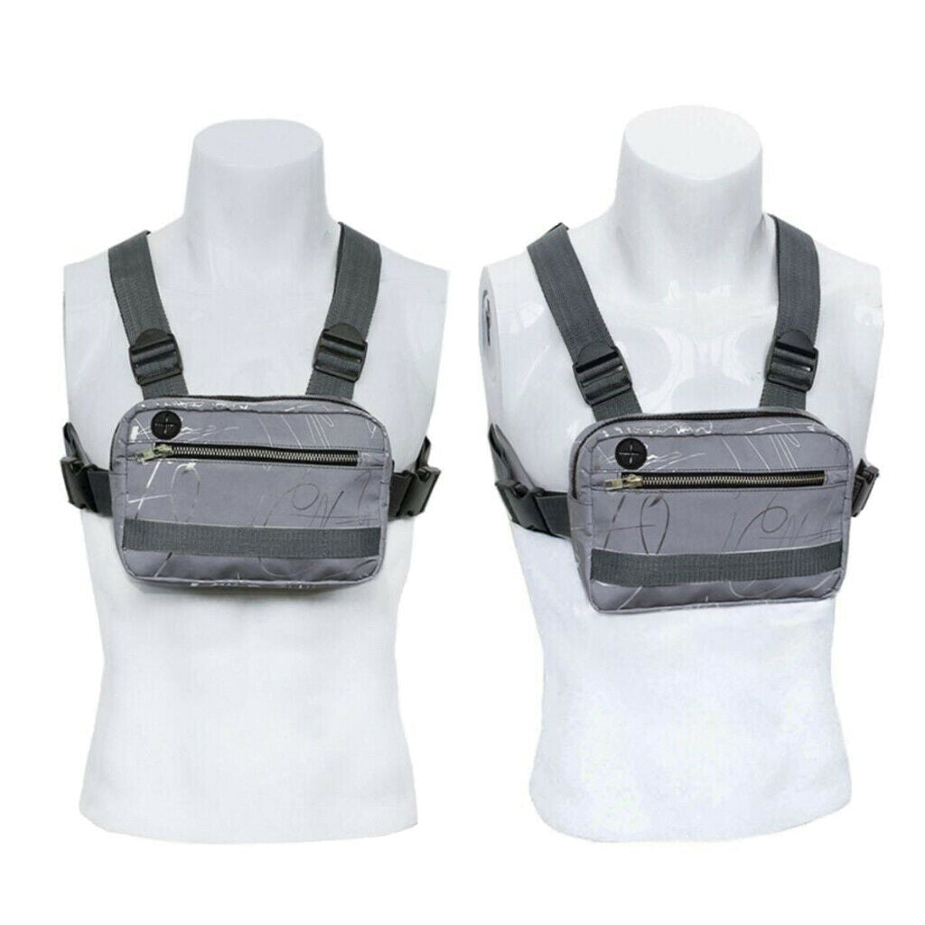 Waterproof Oxford Chest Bag Phone Water Bottle Holder Pouch Adjustable Gym Gray