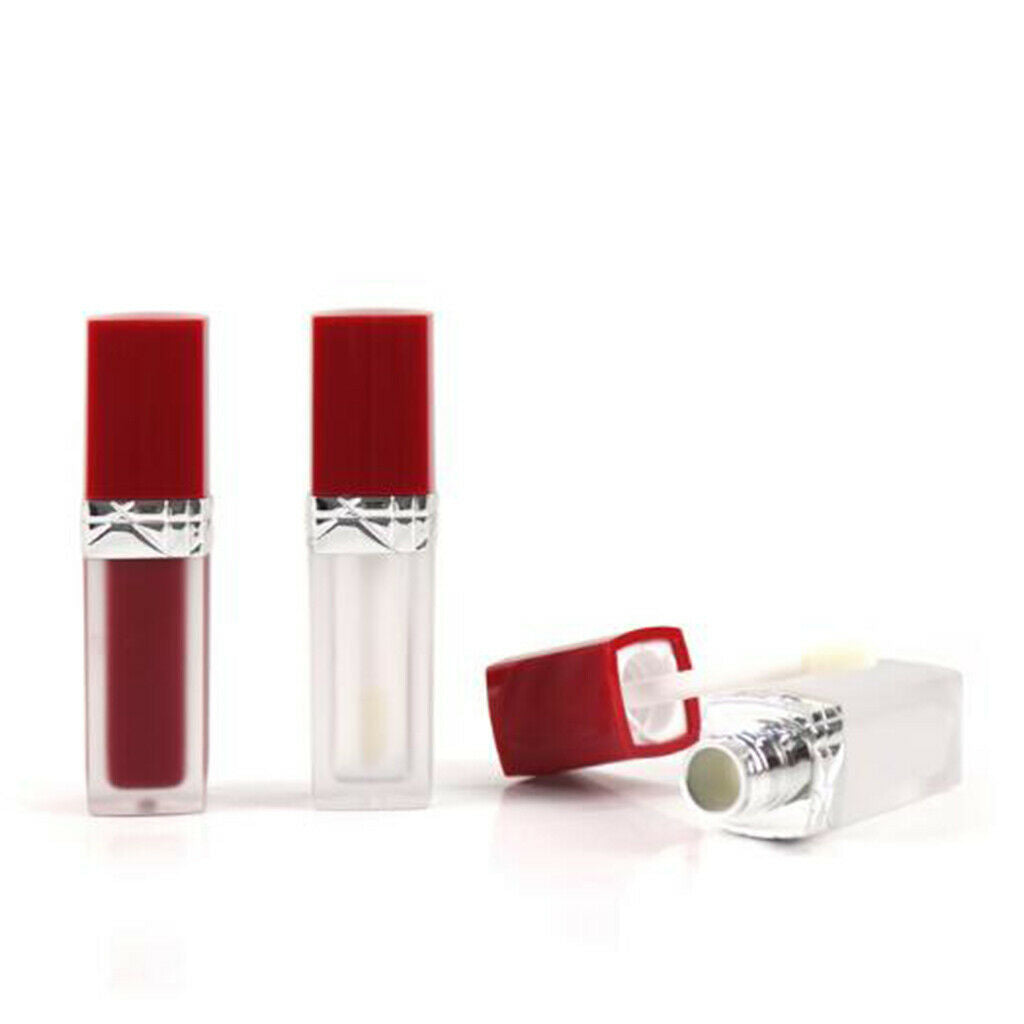 3x Portable Empty Square Lip Gloss Tube Balm Bottle With Applicator Brush