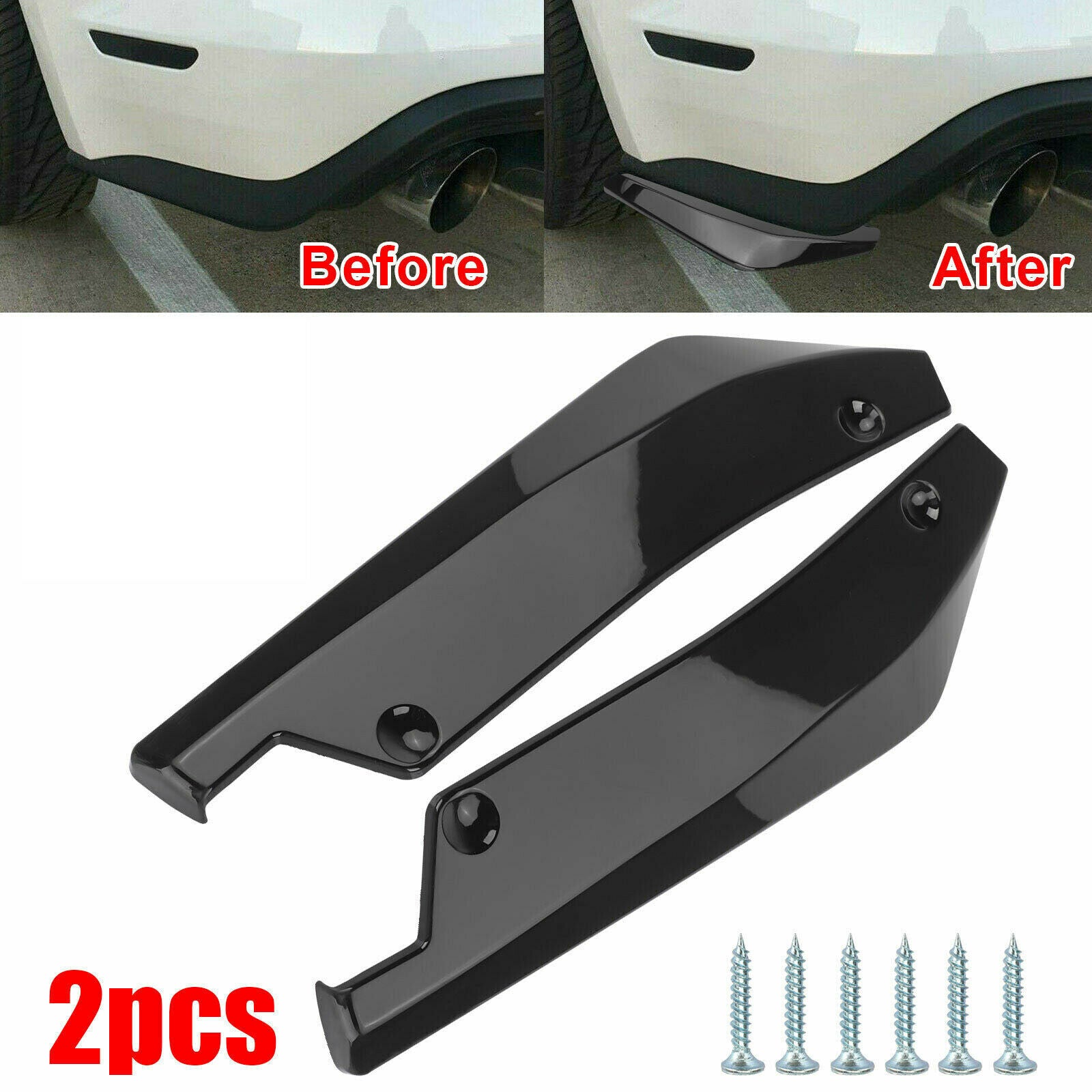 Universal Car Gloss Black Rear Bumper Lip Diffuser Splitter Canard Protectors