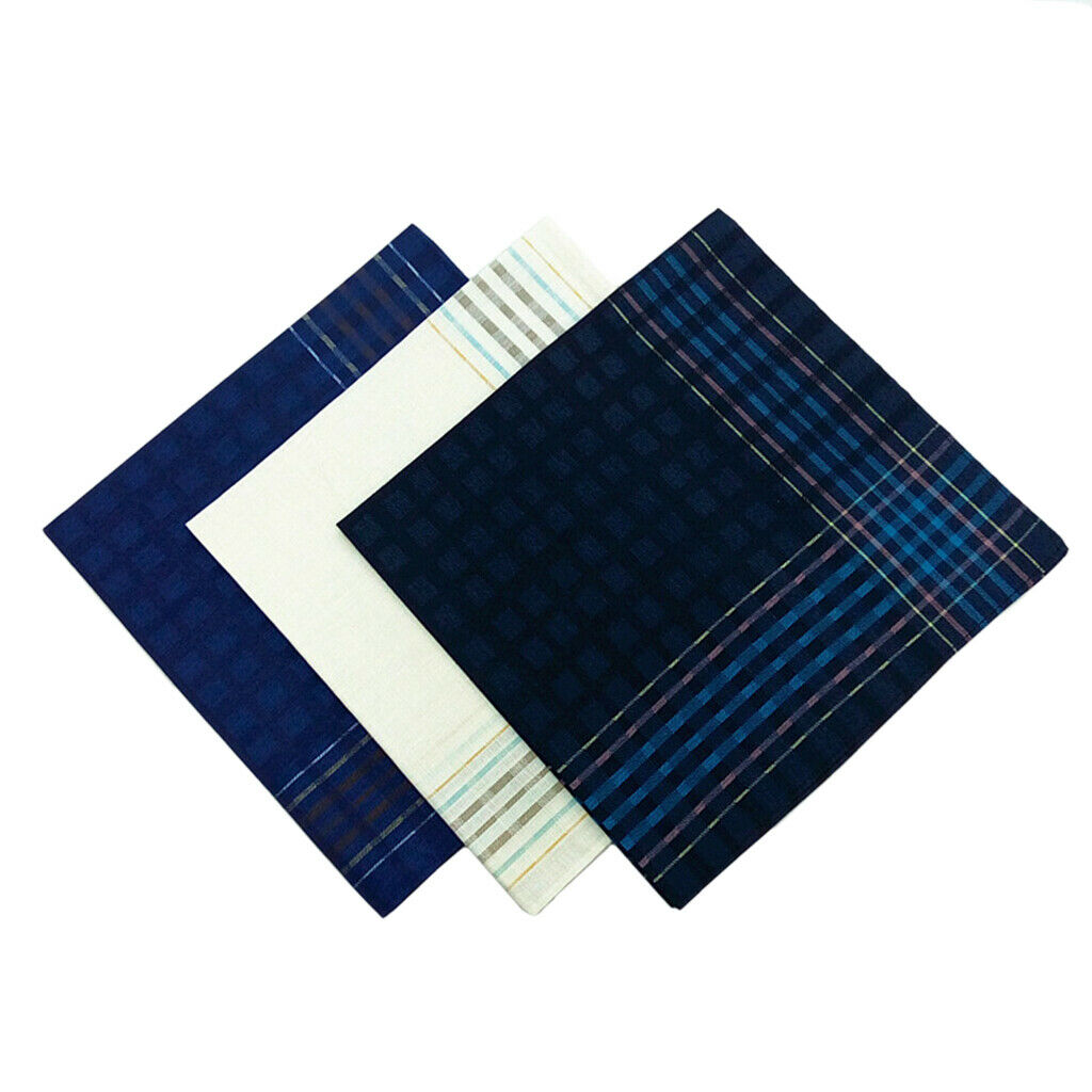 3x Men's Plaid Handkerchiefs 100% Cotton Party Pocket Square Hankies 16x16"