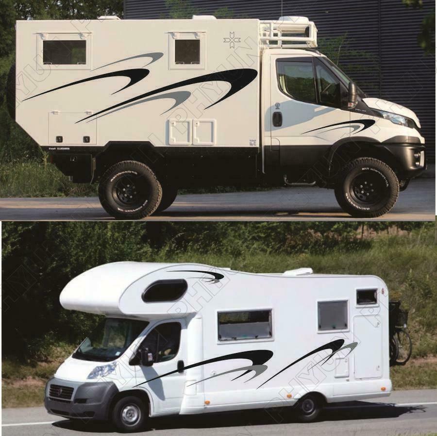 Universal Car 2 Side Body Stickers Black + Grey Wave Style For Camper RV Trailer