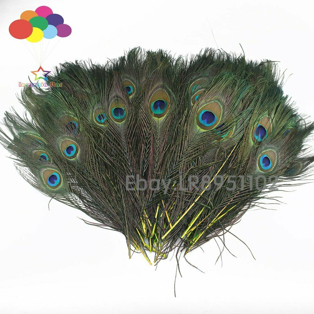 100pcs Beautiful Yellow 25-30cm Peacock Feathers Eyes for DIY Clothes Decoration