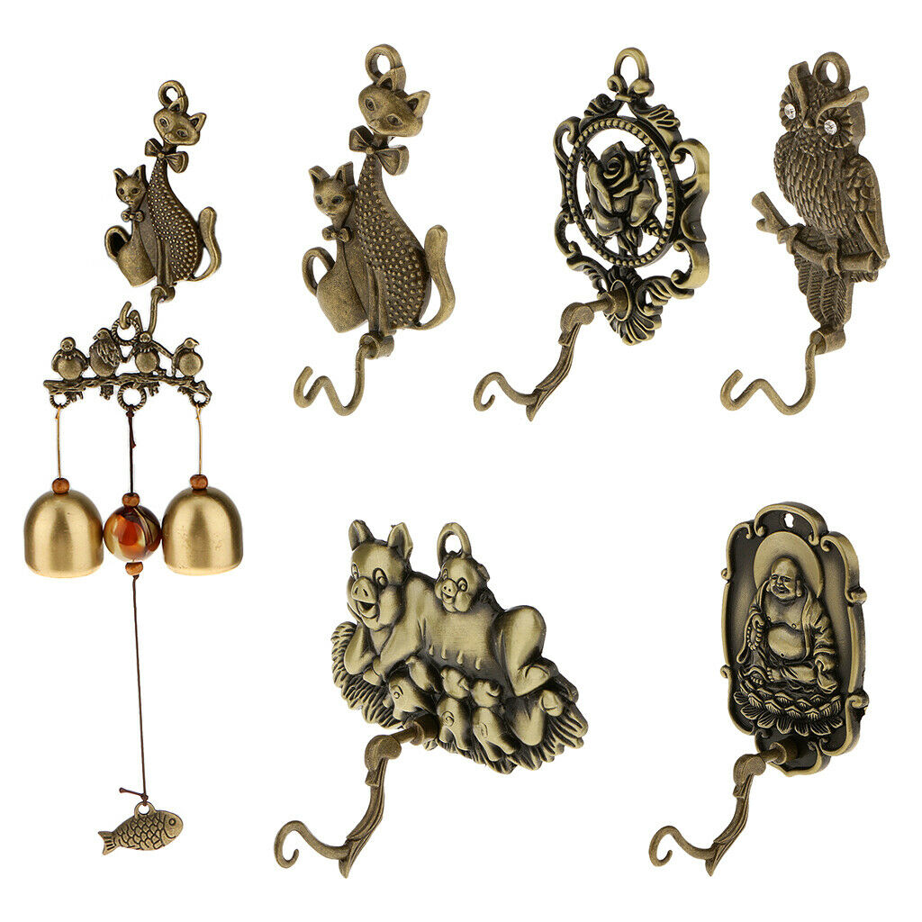 Metal Cat Pattern WindChime Hanger Bell Charm Hook Garden Wall Outdoor Decor