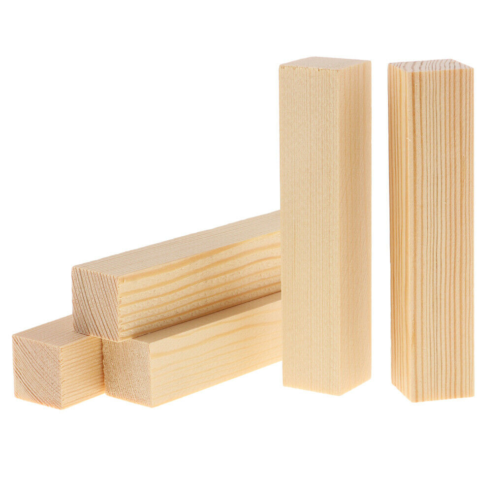 5x Pine Wood Blocks Wooden Square Sticks for Art Models, Aircrafts, DIY Projects