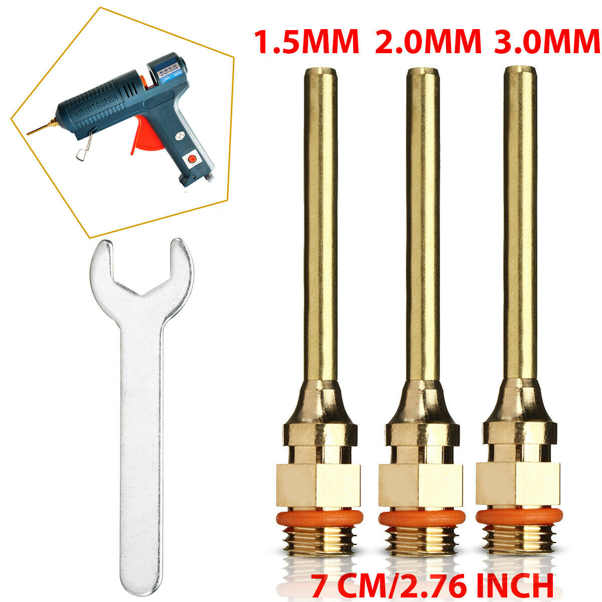 4Pcs 70mm(2.76 inch) Durable Brass Hot Melt Glue Gun Nozzle Long Nozzle +Wrench