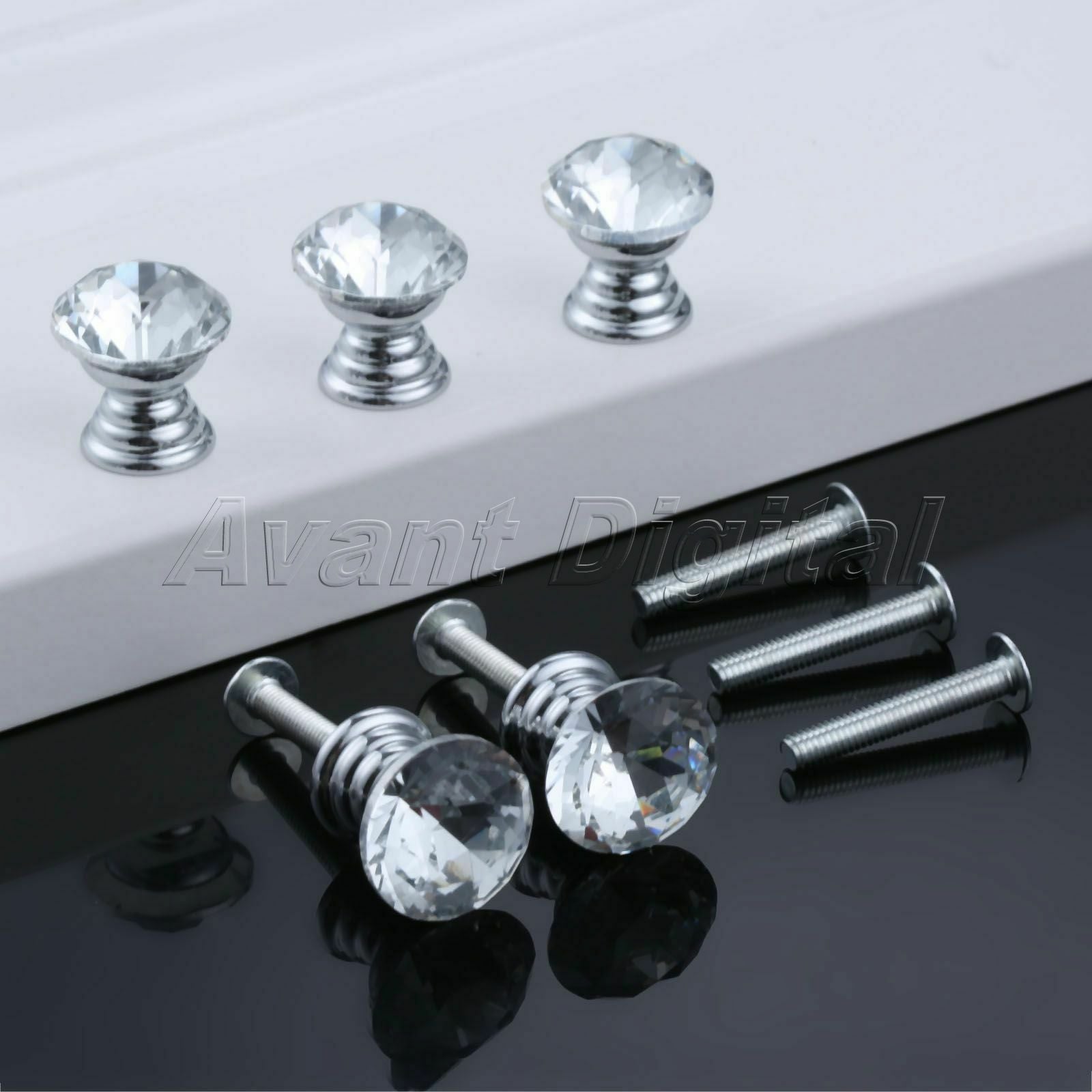 5Pcs Round Cabinets Closet Cupboard Drawer Crystal Glass Handles Door Pull Knobs