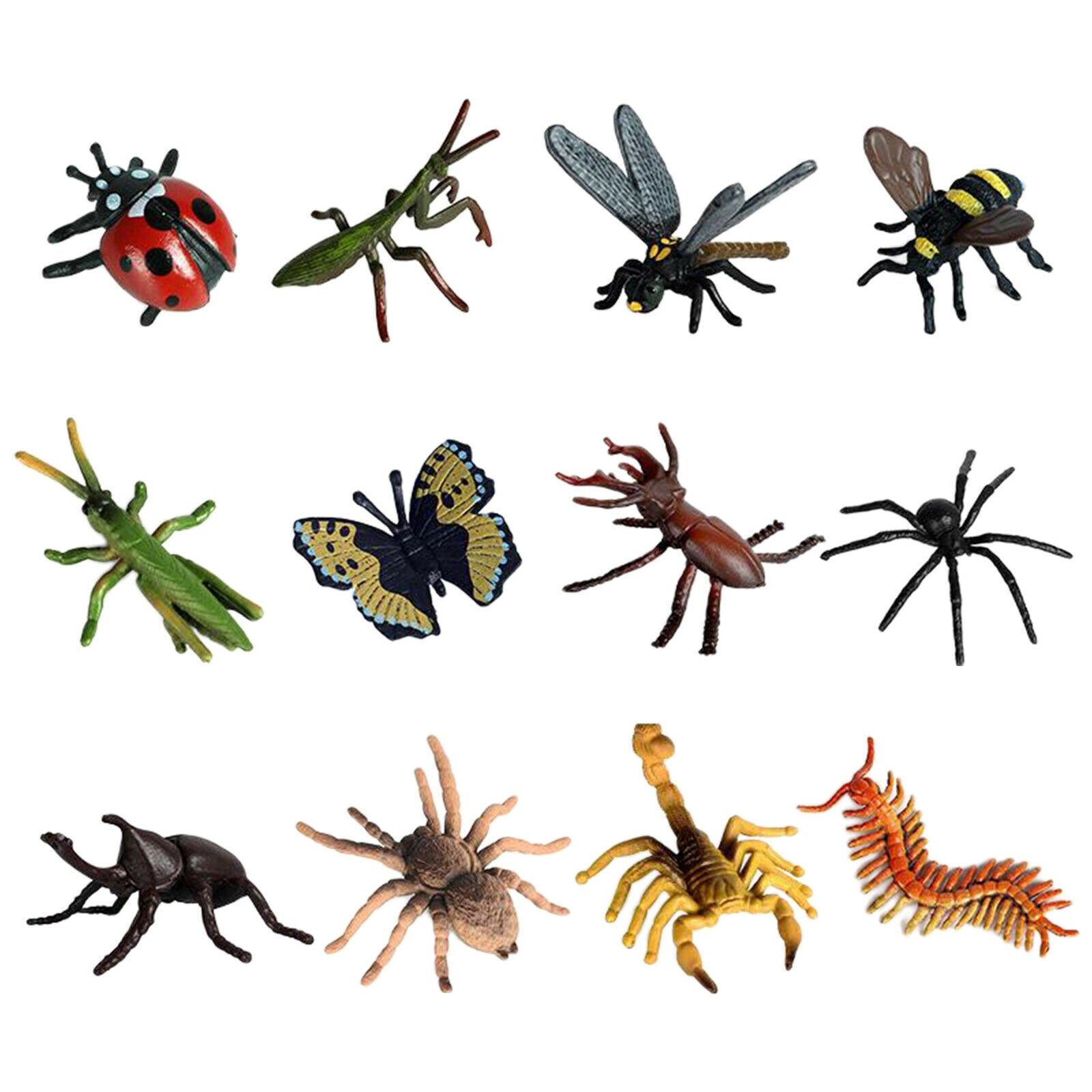 3X 12pcs Plastic Insect Figures Toys Bugs Mantis Scorpion Bee Jungle Decor