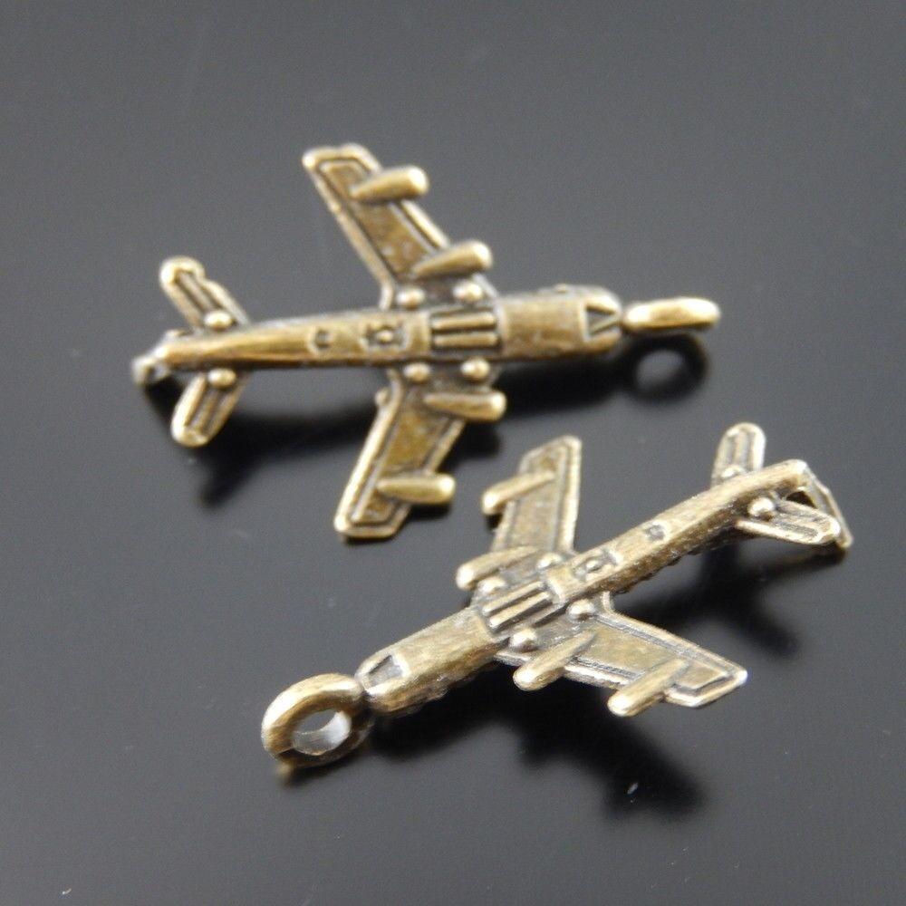 30-pack Antiqued Bronze Alloy Airplane Charm Pendant Jewelry Art Craft 20x17x6mm