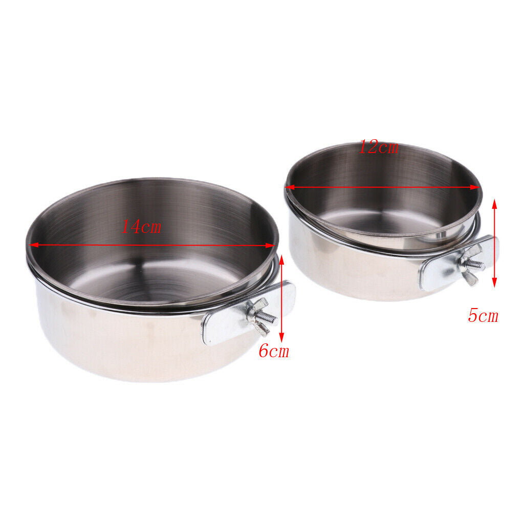 Set of 2, Pet Food Feeder Water Drinker Stainless Steel Coop Cup Hook on For
