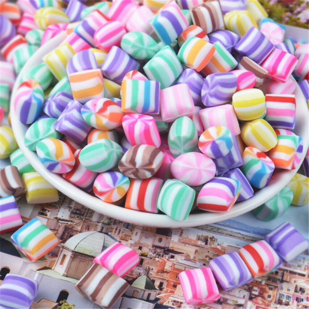 20 Mix Striped Candy Polymer Clay Embellishment DIY Jewelry Making Charm 10x12mm