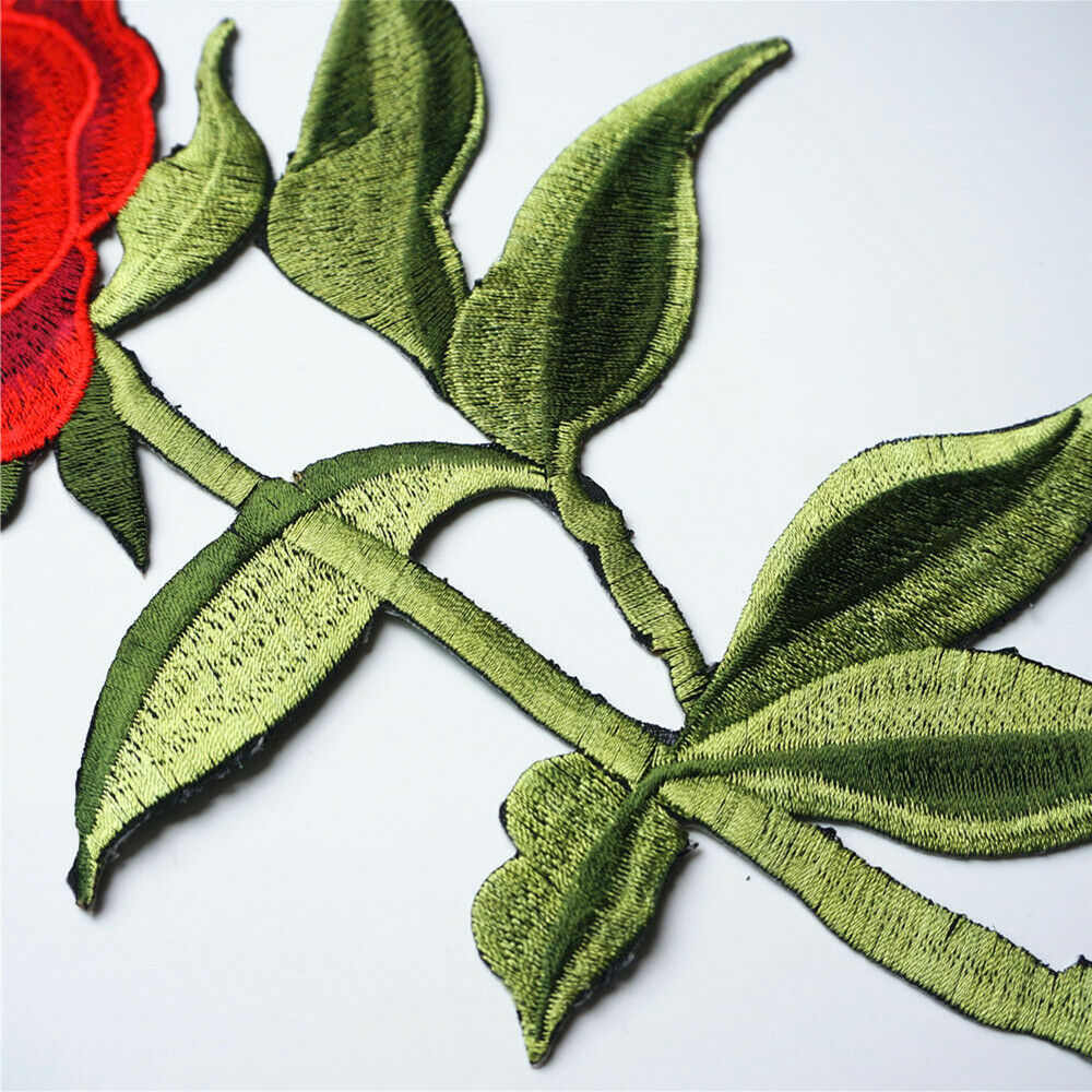 Rose Flower Embroidered Patches Sew Iron on Applique Clothing Adhesive Badge DIY