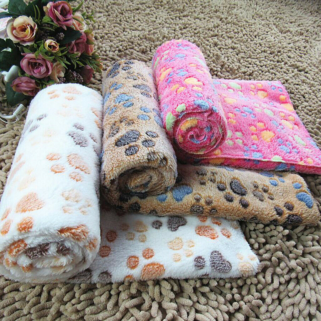 Warm Beige Cartoon Paw Print Cushion for Puppy Fleece Soft Blanket Bed Mat-S