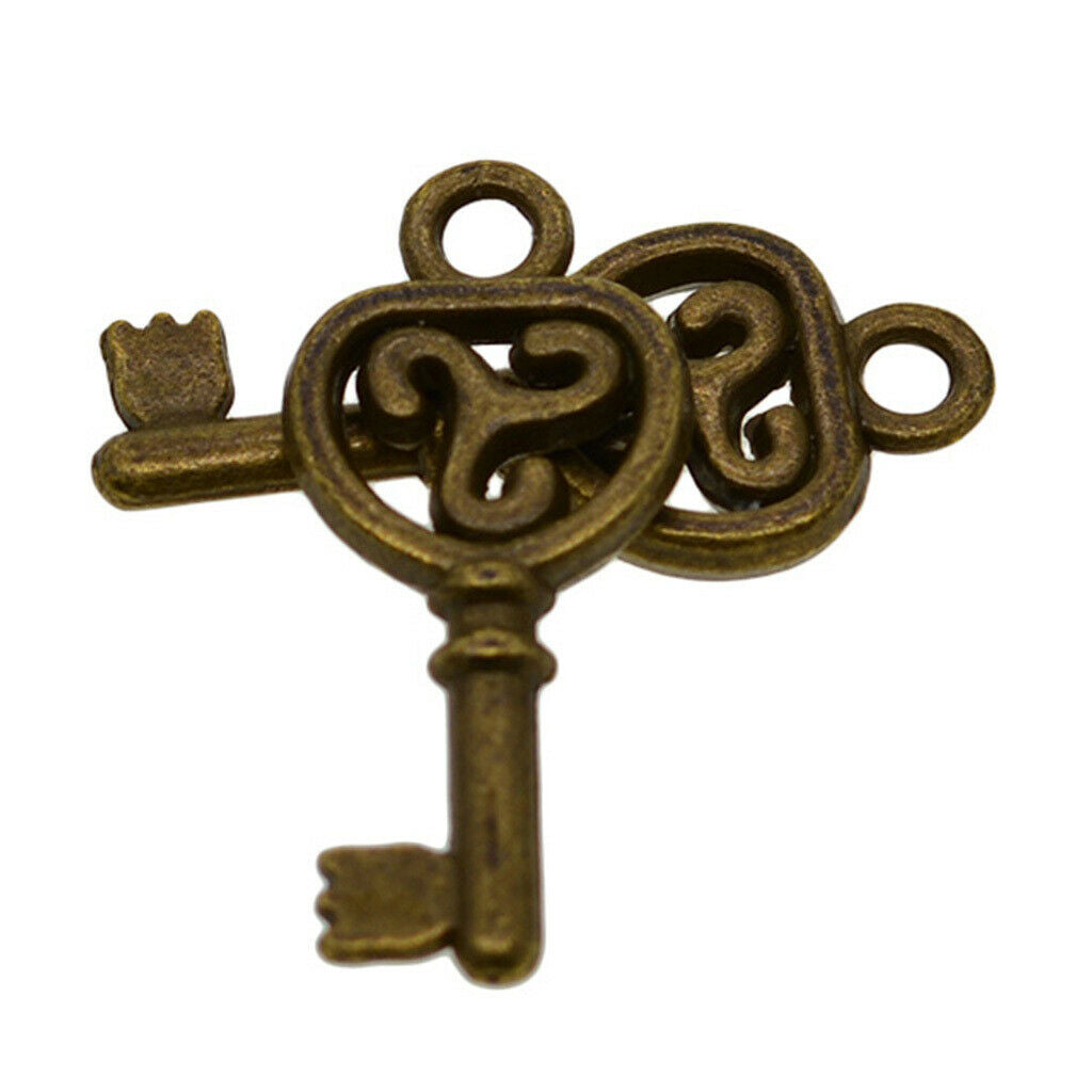 Prettyia 100x Old Style Mini Filigree Skeleton Key Charms Pendants 22x10mm