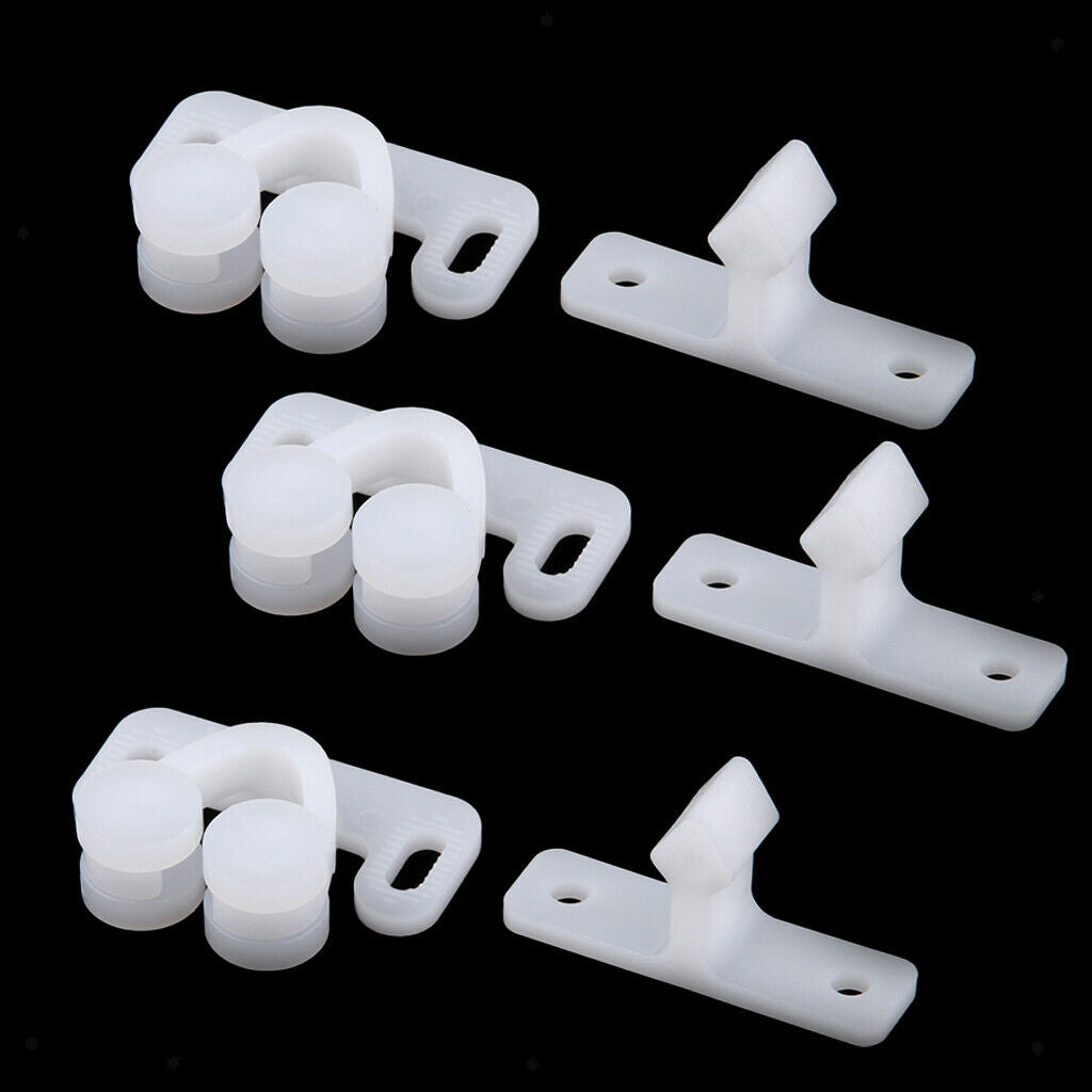 3x White ABS Double Ball Catch for Cabinet Doors Cupboard Door Roller Latch