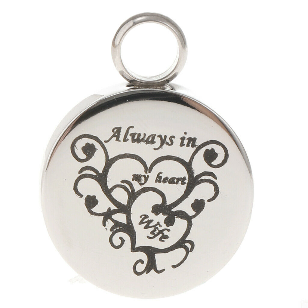 Stainless Steel Round Memorial Keepsake Always in My Heart Pendant Wife