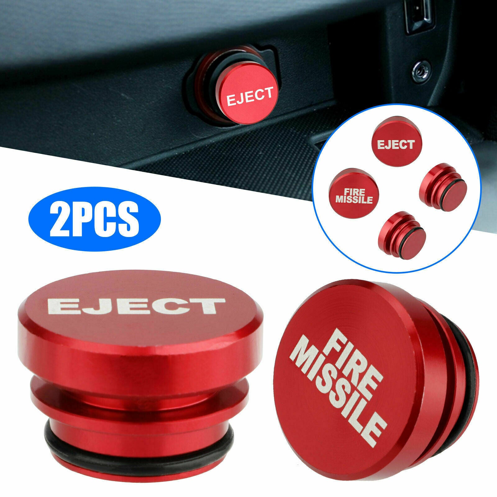 2x Universal Fire Missile Eject Button Car Cigarette Lighter Cover Accessories