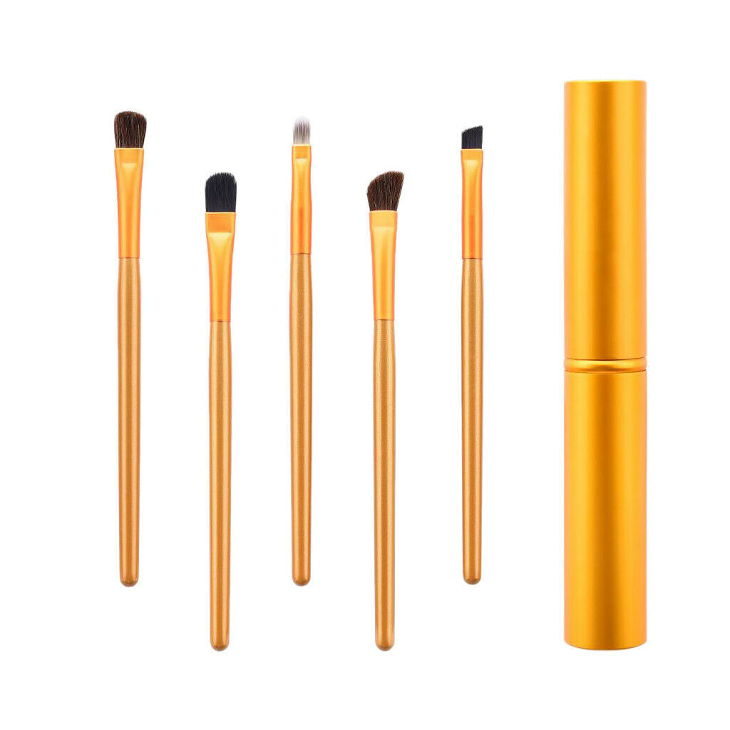 Set of 5 Eye Makeup Brushes Eyeshadow Eyebrow Brush with Storage Case Golden
