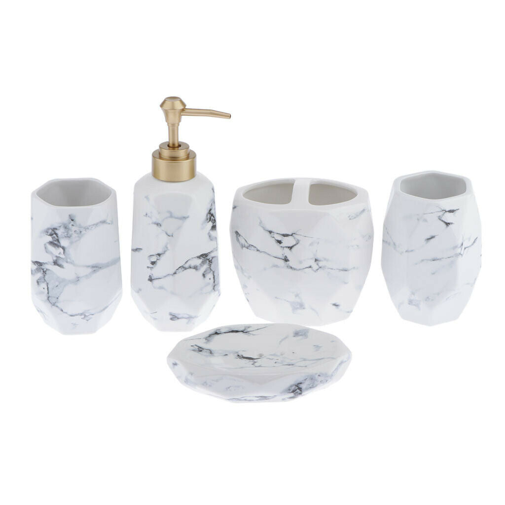 5 Pcs Soap Dish Lotion Dispenser Toothbrush Holder Tumblers Bath Accessories