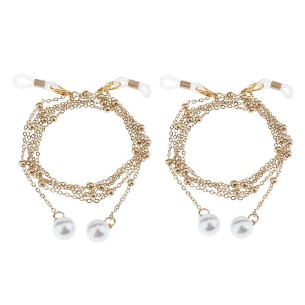 2x Womens Beaded Eyeglasses Chains Adjustable Copper Glasses Retainer Strap