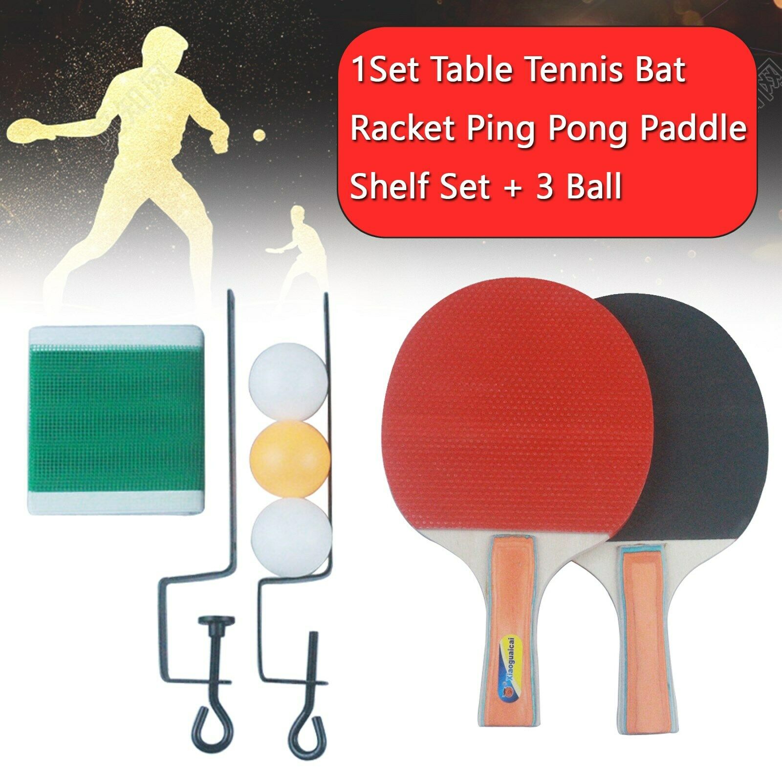 1 Set Ping Pong Table Tennis Net+2x Bat Racket Paddle+ 3x Balls