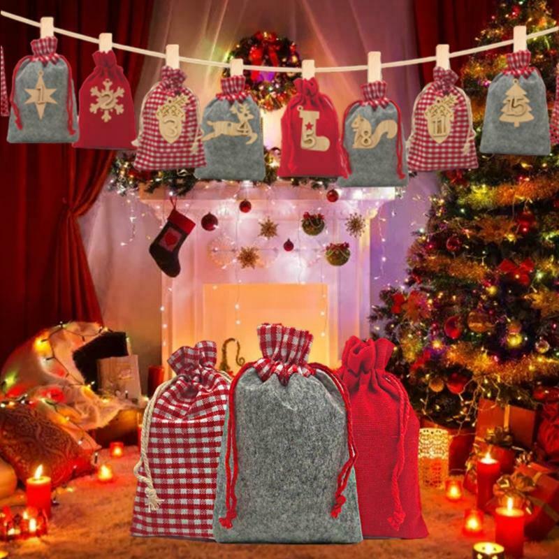 Christmas Advent Calendar 2021 Decorations 24 Days Burlap Gift Bags Favors Home