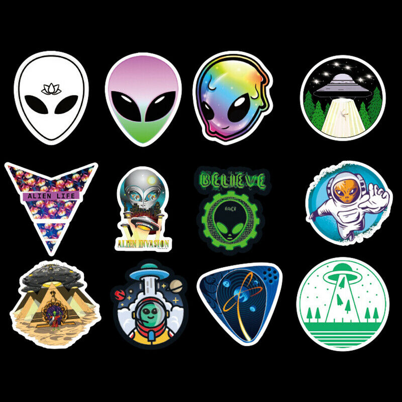 50X UFO Alien Astronaut Rocket Cartoon Stickers Gifts Toys DIY Skateboard Laptop