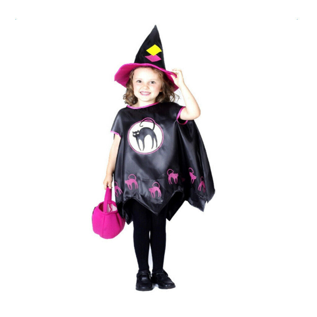 Girls Witch Costume Set Hat + Cloak + Witch Bag Costume Party Accessory For