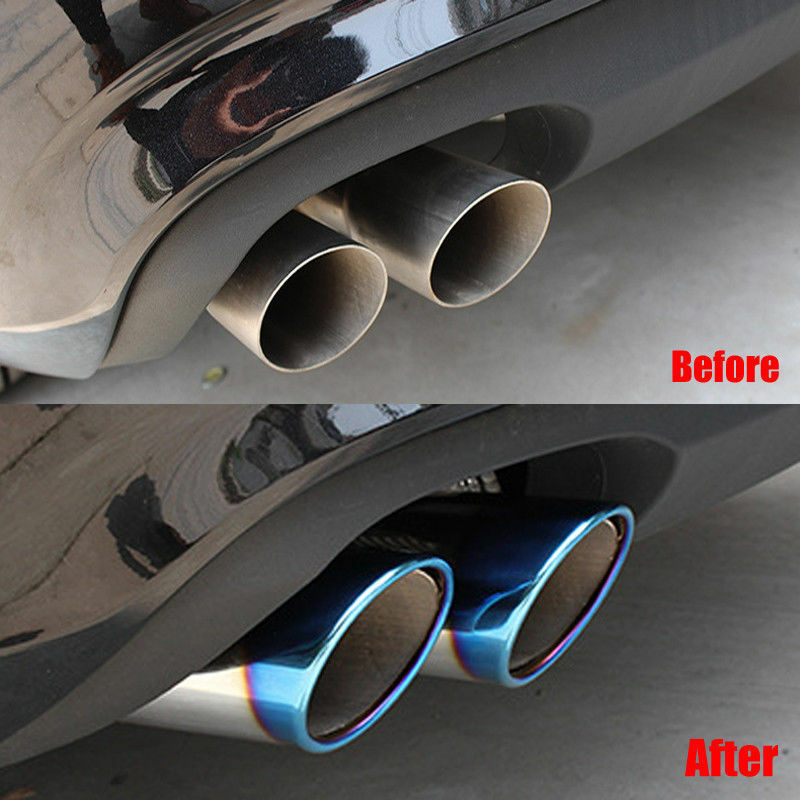 Blue 2pcs Stainless Steel Tail Exhaust Tips Muffler Fit For Audi A3 2009-2012