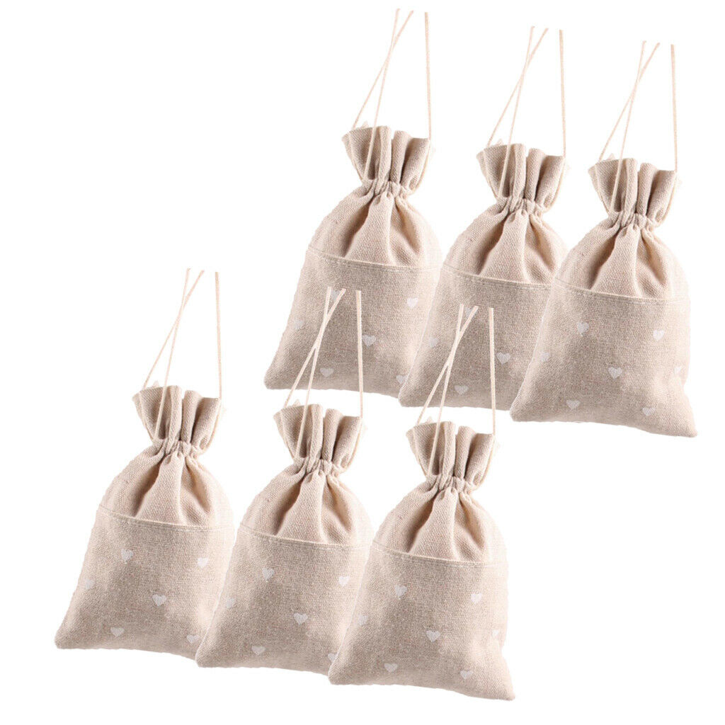 6 Pack Cotton Linen Jewelry Pouch Drawstring