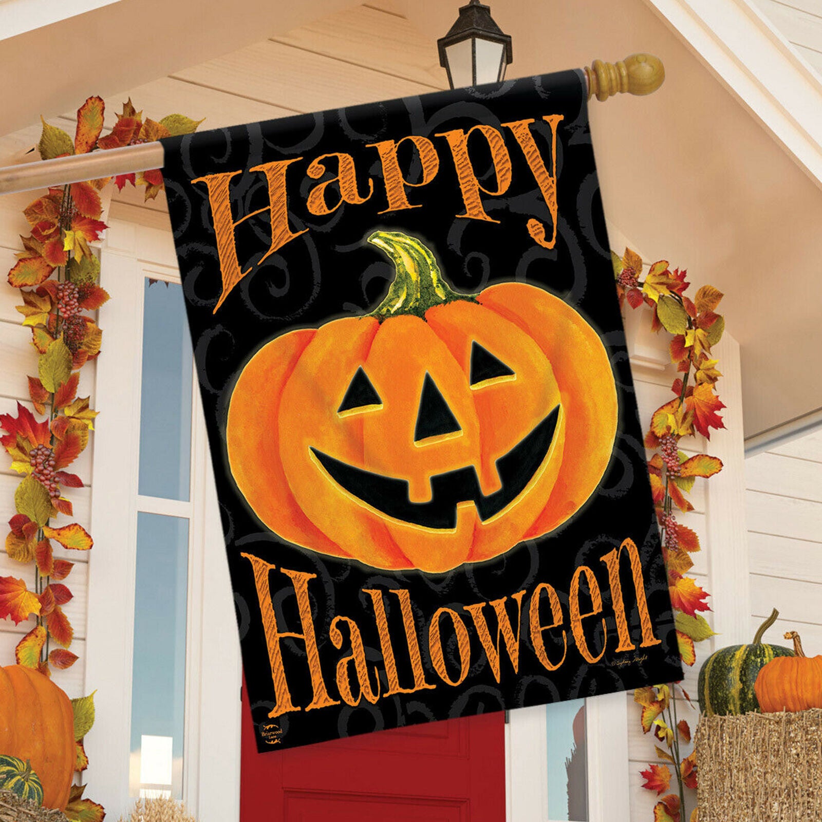 Glowing Jack-O-Lantern Halloween House Flag Carved Pumpkin 28" x 40" New