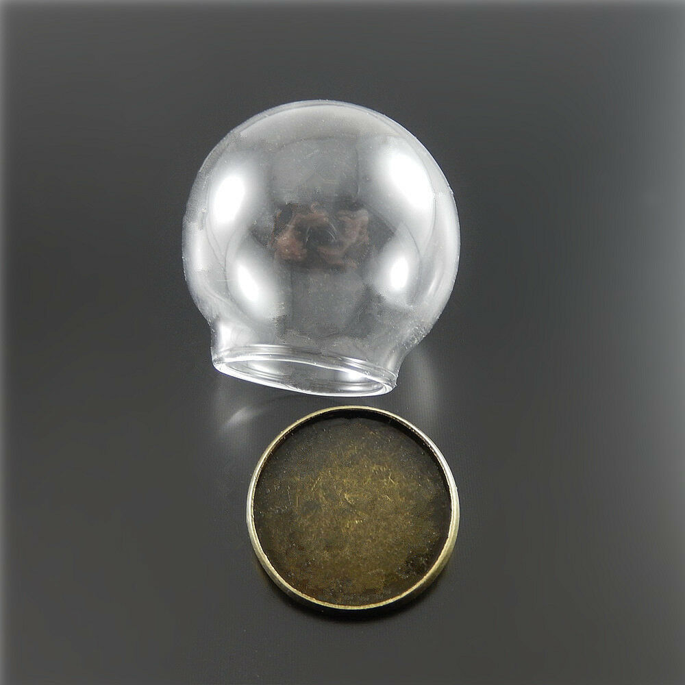4 sets Clear Glass Dome Cameo with Metal Base Pendant Jewelry Findings 34x31mm