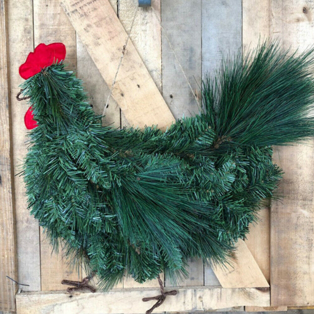 Christmas Rooster Chicken Wreath Green Rooster Wreath for Front Door Rooster