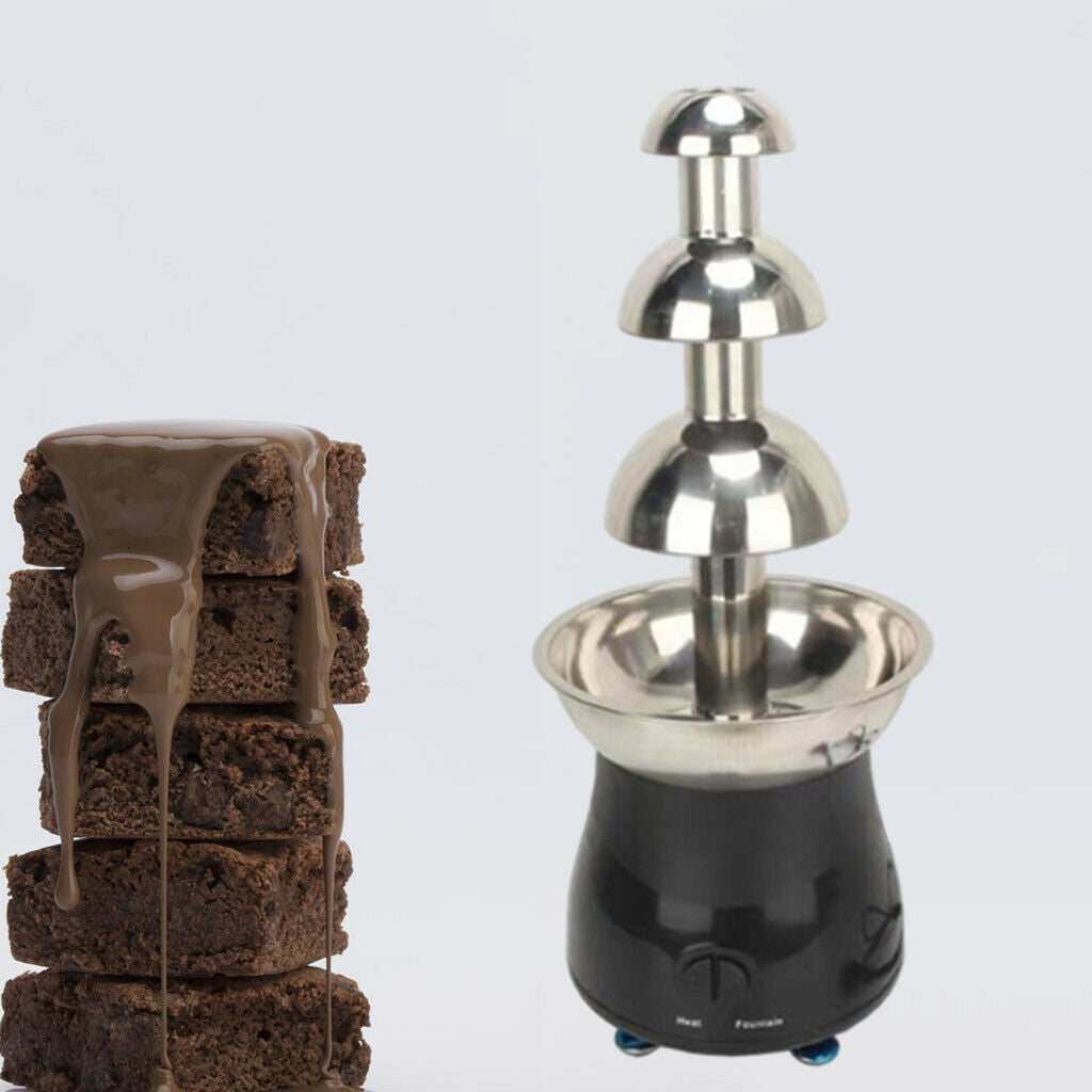 Stainless 4 Tiers Chocolate Fondue Fountain Machine Small For Party Plug-US