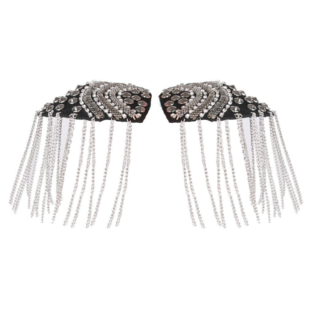 Pair of Rivet Tassel Epaulette Shoulder Board Mark Brooch Costume Gothic Punk