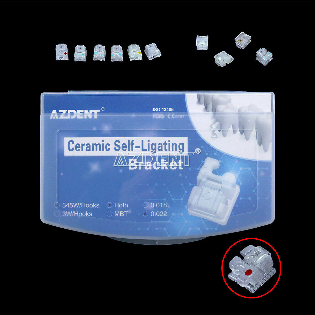 2 X Dental Ortho Clear Ceramic Self Ligating Bracket Roth 022 Hook 345 &Tool