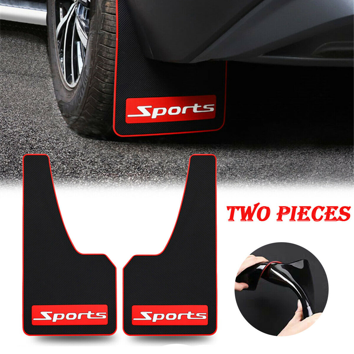 2PCS Sport Styling Mud Flaps Splash Guards Fender Mudflaps Soft Rubber Black