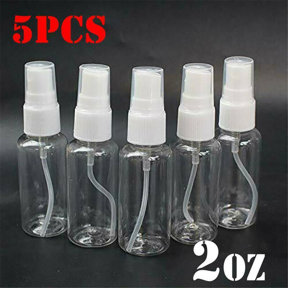 5x 60ML/2 OZ PET Clear Plastic Empty Spray Bottles Refill Mist Pump Travel Reuse