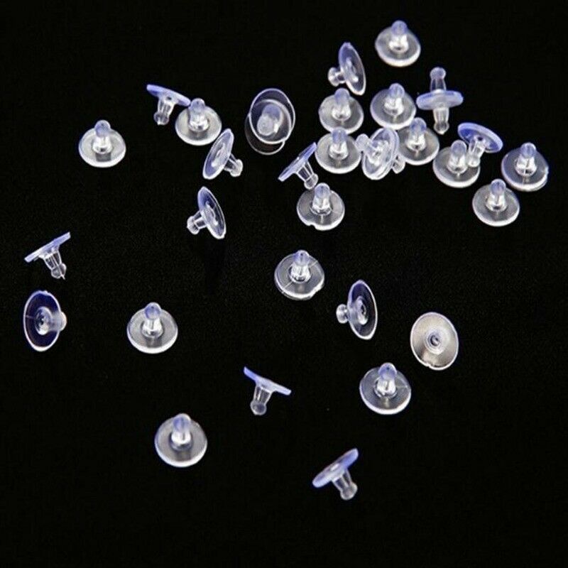 100Pcs Plastic Earring Plugging Stopper Holders Rubber Blocked Transparent Clear
