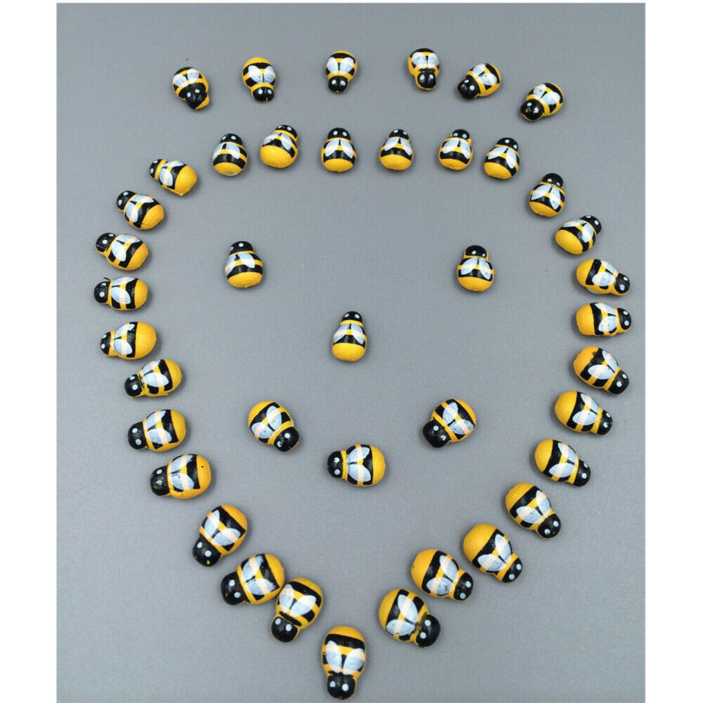 100X Mini Bees Self Adhesive Wooden Bumble Ladybug Crafts Card Toppers Decors US