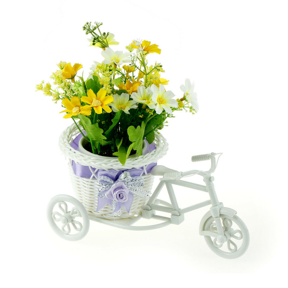 Excellent White Tricycle Bike Flower Basket Container For Flower Plant Decor&lBD