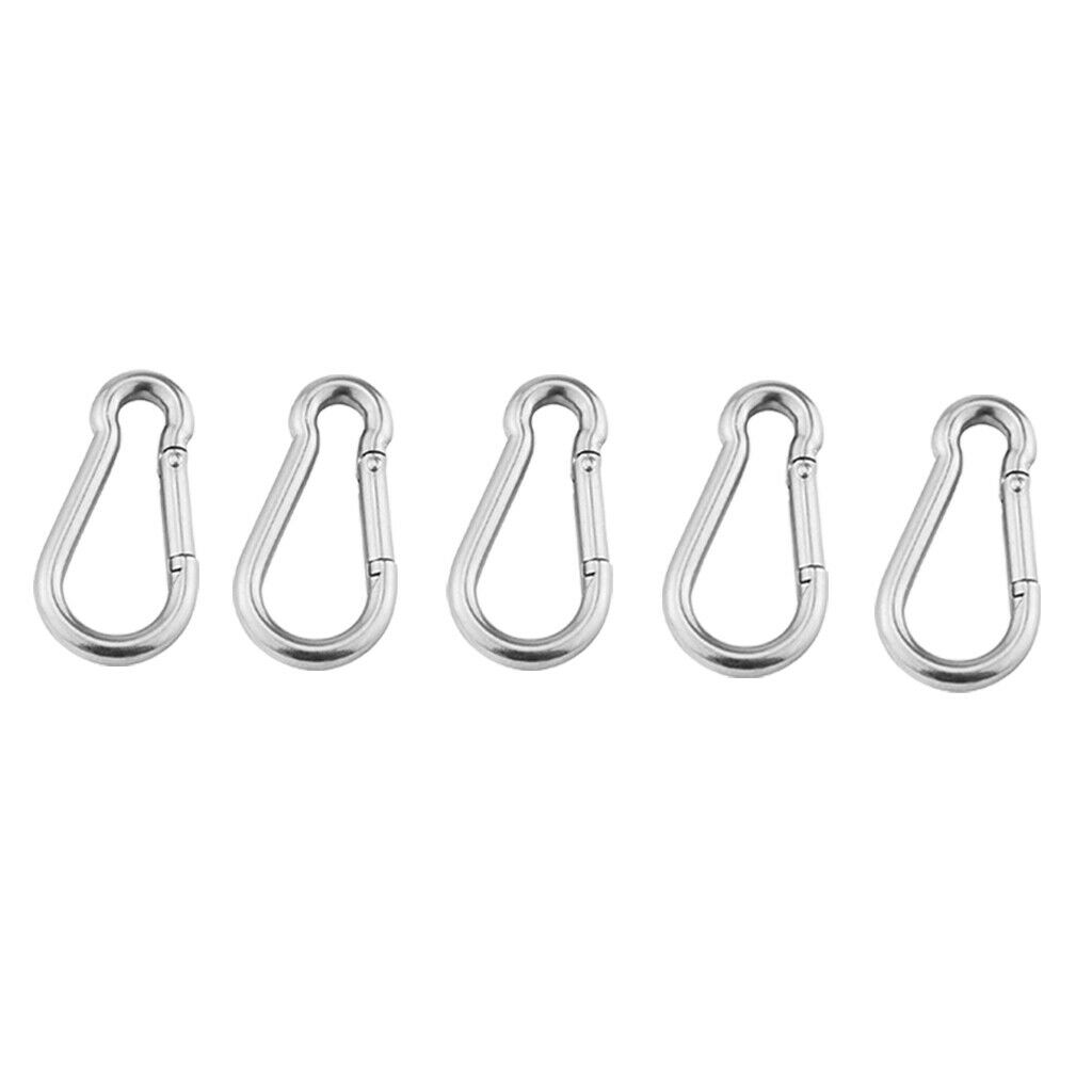 5Pcs Multifunctional Strong Stainless Steel Spring Snap Carabiner Quickdraw Hook