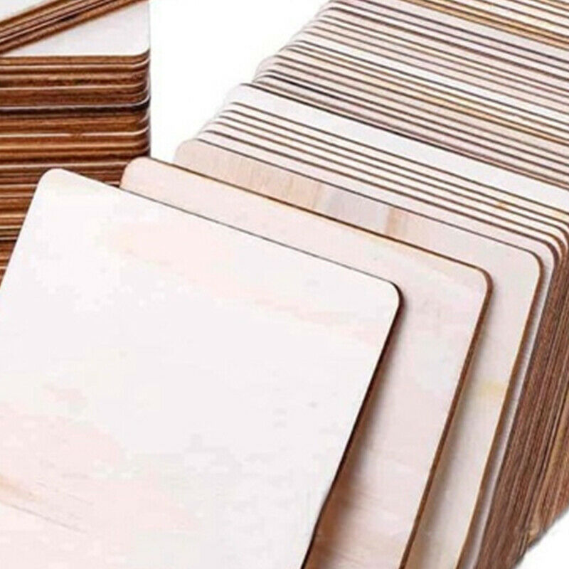 1pc 4" x 4" Unfinished Wood Pieces Wooden Squares Cutout Tiles Crafts DIY