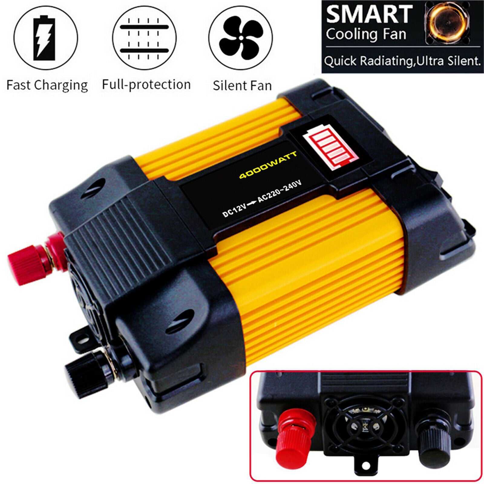 Inverter and 2 Battery Clip Charger for Outdoor Power Supply 220V 300W 4000W