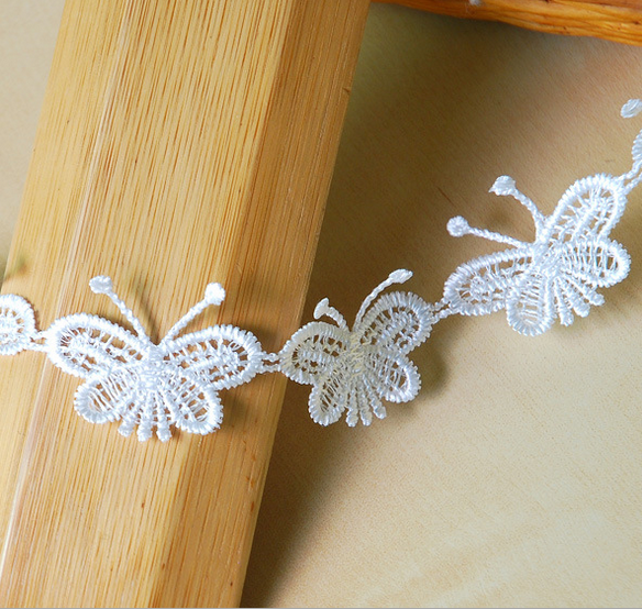 3 Yards White Butterfly embroidery Lace Trim Wedding Bridal clothing accesories