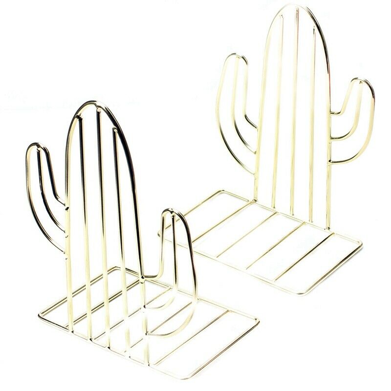 2PCS/Pair Creative Cactus Shaped Metal Bookends Book Support Stand Desk OrganiG3